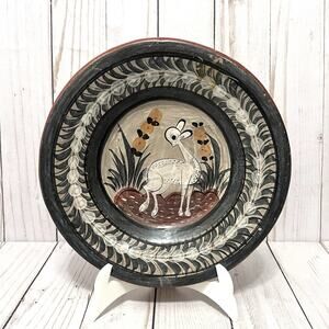 Vintage Mexican Tonala Folk Art Pottery Plate Hand Painted Deer Wall Decor 8”